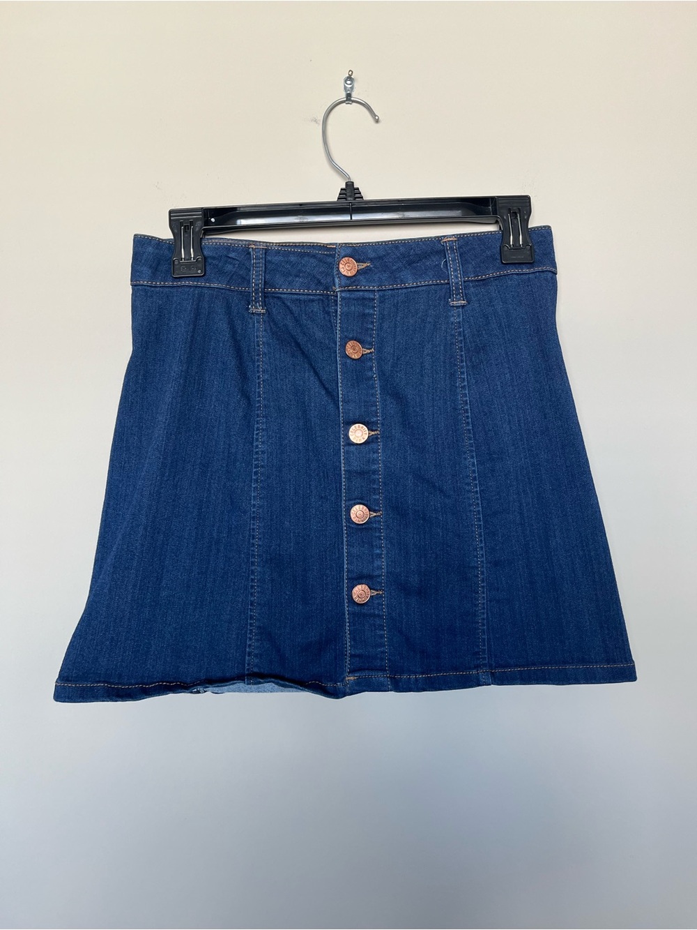 Button-Front Dark Blue Denim Skirt